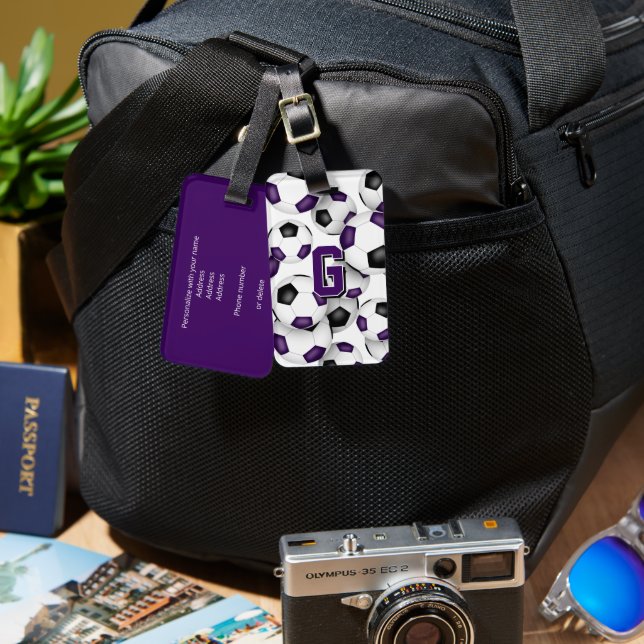 Étiquette À Bagage athlète personnalisé monogramme violet noir boules (Recto & Verso)