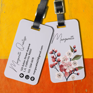 Étiquette À Bagage Aubépine à l'aquarelle Fleurs Nom Script Violet