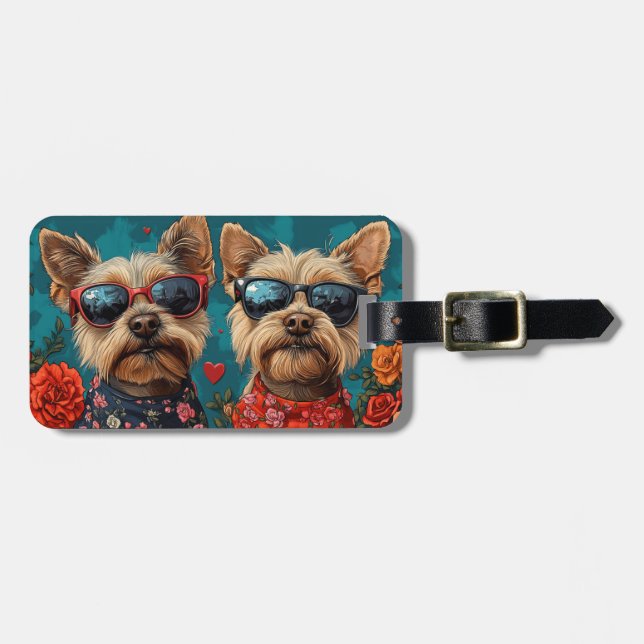 Étiquette À Bagage Australian Terrier Heart Roses Saint-Valentin (Devant horizontal)
