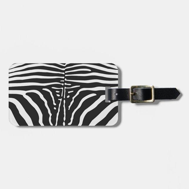 Étiquette À Bagage Authentic Zebra Skin Print - noir blanc strié (Devant horizontal)