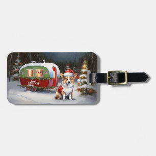Étiquette À Bagage Aventure de Noël de la caravane du Corgi d'hiver 