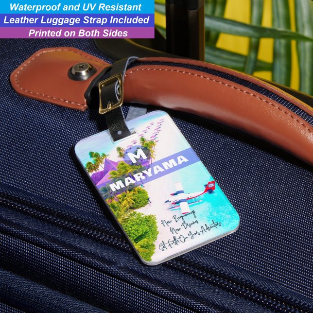 Étiquette À Bagage Aventures Océaniques sur Sables Tropicaux | Initia (initial luggage tags)
