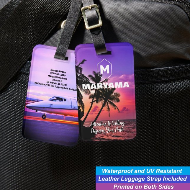 Étiquette À Bagage Aventures sur l'océan bleu d'Hawaï | Initiale du n (Waterproof Suitcase Tropical Travel Initial Luggage Tag)