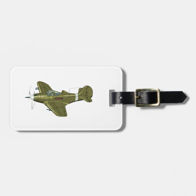 Étiquette À Bagage Avion de combat rétro de dessin animé (Devant horizontal)