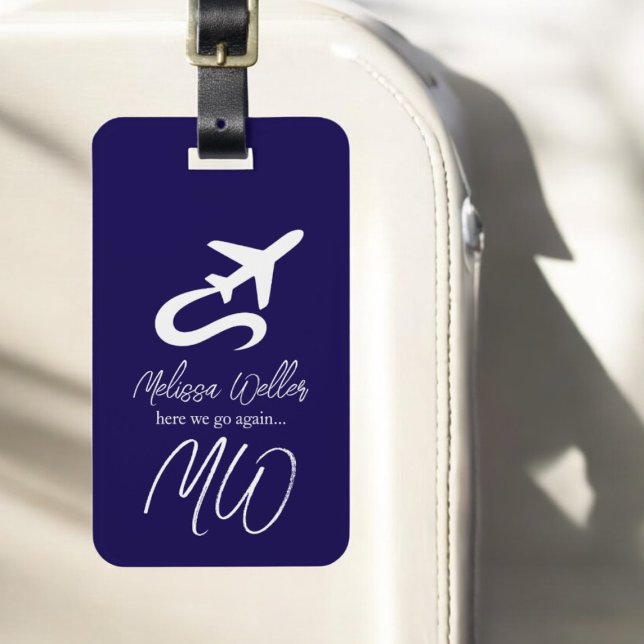 Étiquette À Bagage Avion (face avant), Carte du monde (dos) BLEU (Créateur téléchargé)