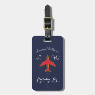 Étiquette À Bagage Avion rouge avec nom et initiales, voyage