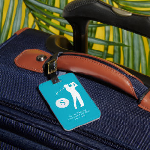 Étiquette À Bagage Azur bleu Personnalisé Golfeur Monogramme