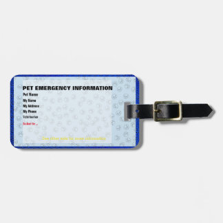 Étiquette À Bagage Badge de carte d'information d'urgence pour animau