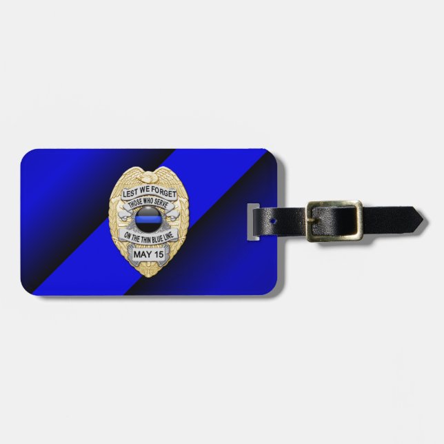 Étiquette À Bagage Badge Thin Blue Line avec bouton au verso (Devant horizontal)
