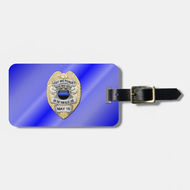 Étiquette À Bagage Badge Thin Blue Line avec bouton au verso (Devant horizontal)