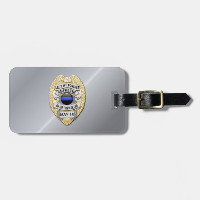 Étiquette À Bagage Badge Thin Blue Line avec bouton au verso (Devant horizontal)