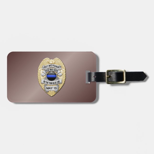 Étiquette À Bagage Badge Thin Blue Line avec bouton au verso (Devant horizontal)
