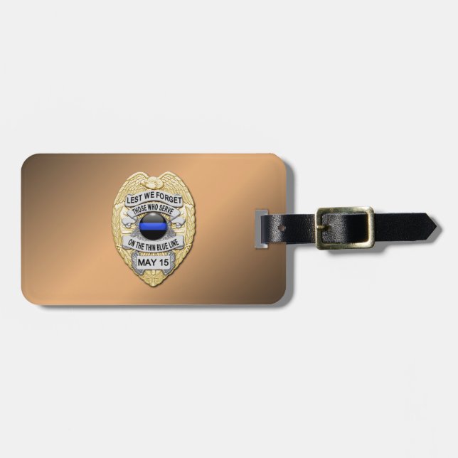 Étiquette À Bagage Badge Thin Blue Line avec bouton au verso (Devant horizontal)