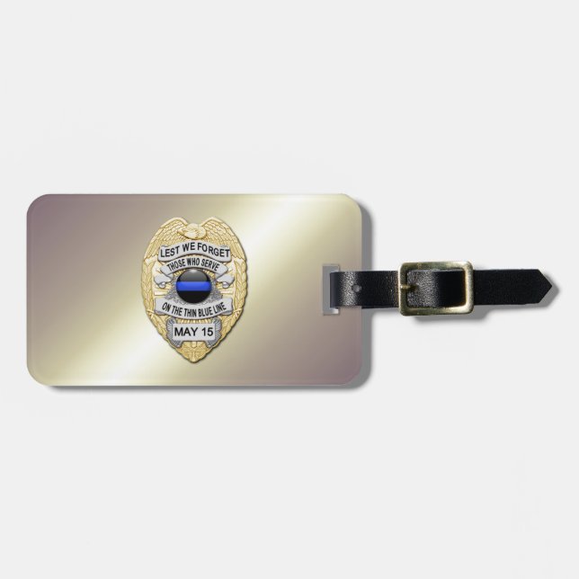 Étiquette À Bagage Badge Thin Blue Line avec bouton au verso (Devant horizontal)