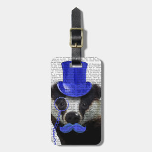 Étiquette À Bagage Badger avec chapeau bleu et moustache