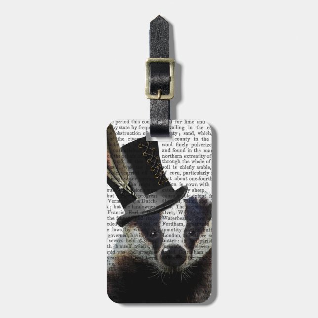 Étiquette À Bagage Badger de Steampunk dans le chapeau supérieur (Devant Vertical)