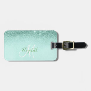 Étiquette À Bagage Bagage à Monogramme Pailleté Dégradé Vert Menthe T
