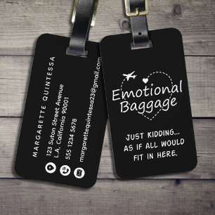 Étiquette À Bagage Bagages Émotionnels Drôles Féminins Voyage Noir & 