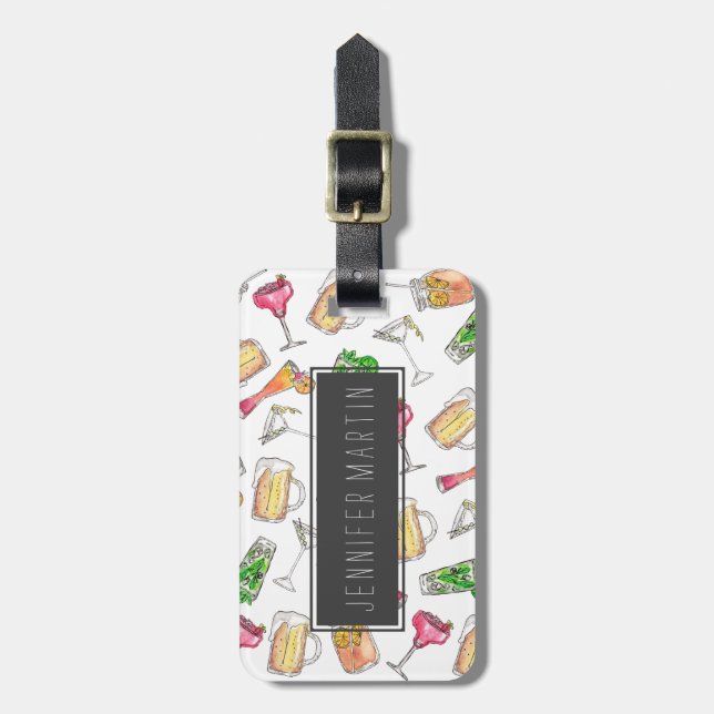 Étiquette À Bagage Bagout de cocktails peint par aquarelle fraîche (Devant Vertical)