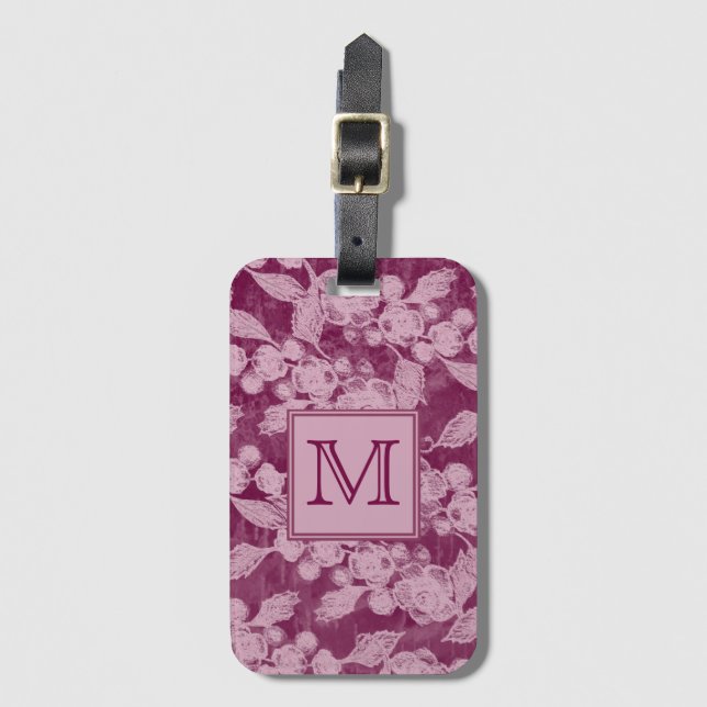Étiquette À Bagage Baies et fleurs de violet monogramme floral (Devant Vertical)