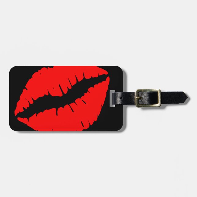 Étiquette À Bagage Baiser Noir et Rouge Clair (Devant horizontal)