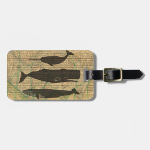 Étiquette À Bagage Baleine antique Vie marine