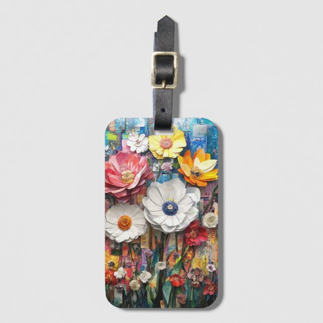Étiquette À Bagage Balise Abstraite de bagage floral (Devant Vertical)