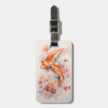 Balise Aquarelle Japonaise Koi Et Bagage Floral