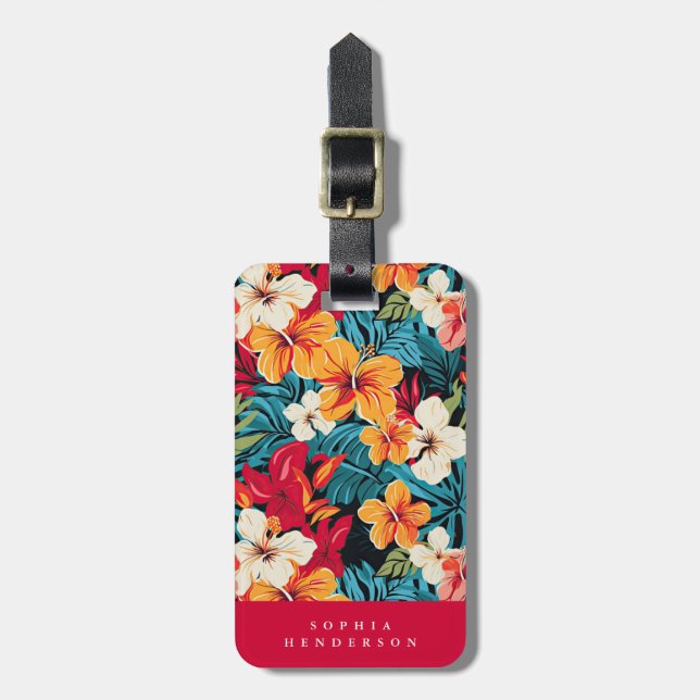 Étiquette À Bagage Balise Bagage Fleurs Hawaiiennes (Devant Vertical)