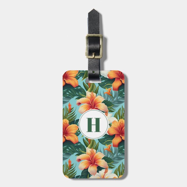Étiquette À Bagage Balise Bagage Fleurs Hawaiiennes (Devant Vertical)