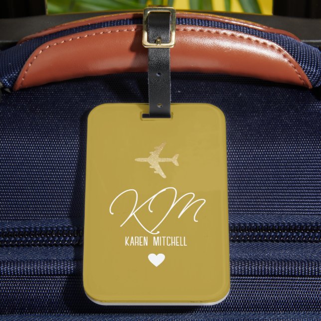 Étiquette À Bagage Balise bagage Monogramme Avion Dusty Mustard (Insitu Rectoal 2)