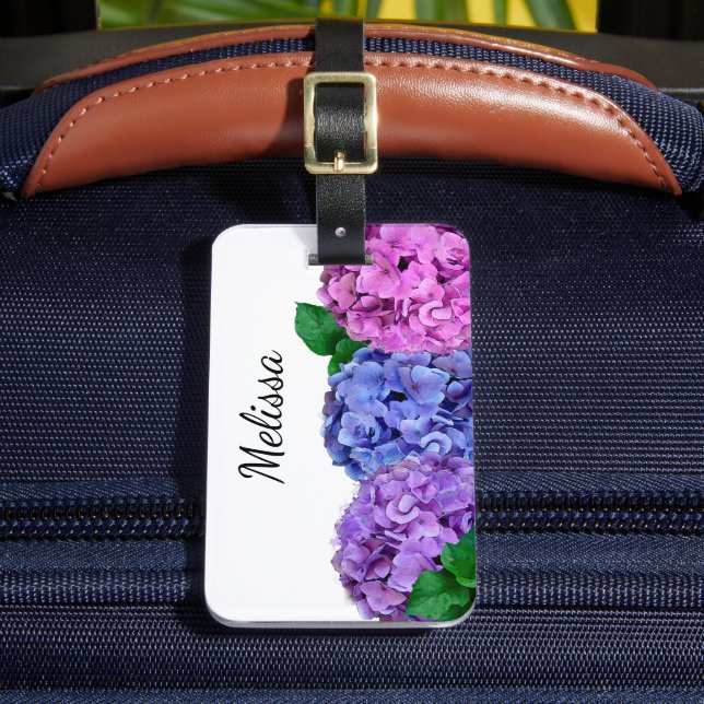 Étiquette À Bagage Balise Bagage personnalisée Fleurs d'hydrangée ble (Insitu Rectoal 2)
