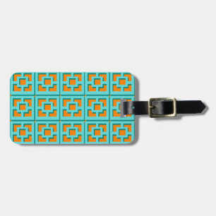Étiquette À Bagage Balise Bagage Retro Turquoise et Orange Trellis