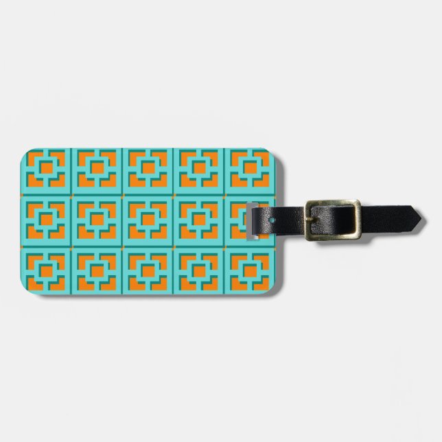 Étiquette À Bagage Balise Bagage Retro Turquoise et Orange Trellis (Devant horizontal)