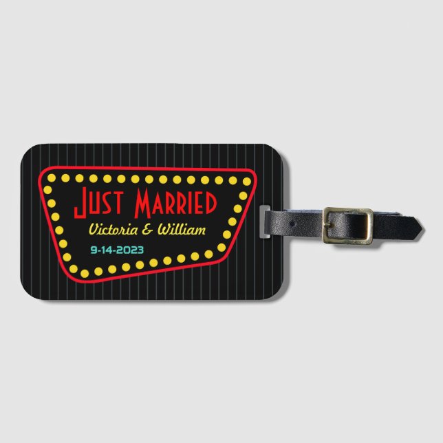 Étiquette À Bagage Balise cadeau Retro Just Married Mariage (Devant Horizontal)