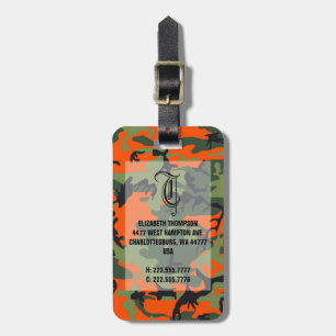 Étiquette À Bagage Balise Chic Monogramme orange Camoflage