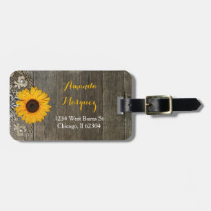 Étiquette À Bagage Balise Country Rustic Sunflower et dentelle