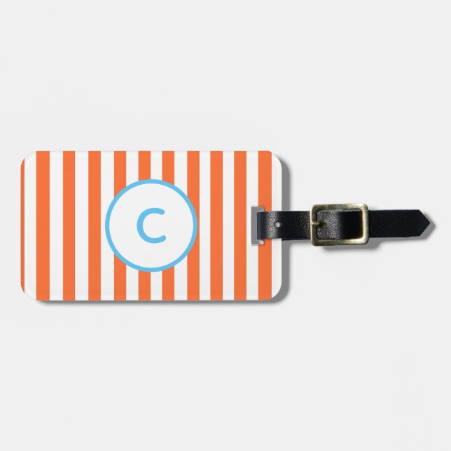Étiquette À Bagage Balise de bagage à bande orange monogramme (Devant horizontal)