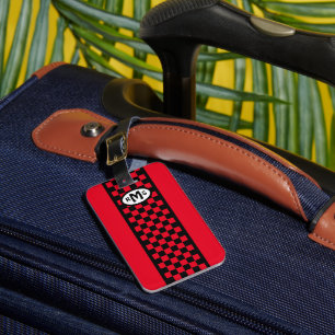 Étiquette À Bagage Balise de bagage À damiers Monogramme rouge