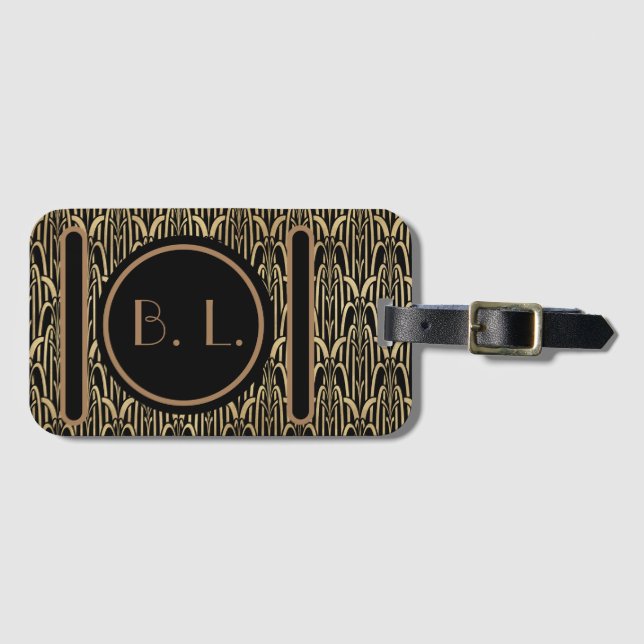 Étiquette À Bagage Balise de bagage Art déco monogramme (Devant Horizontal)