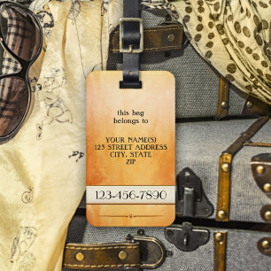 Étiquette À Bagage Balise de bagage artistique Orange Rose Gold Retro