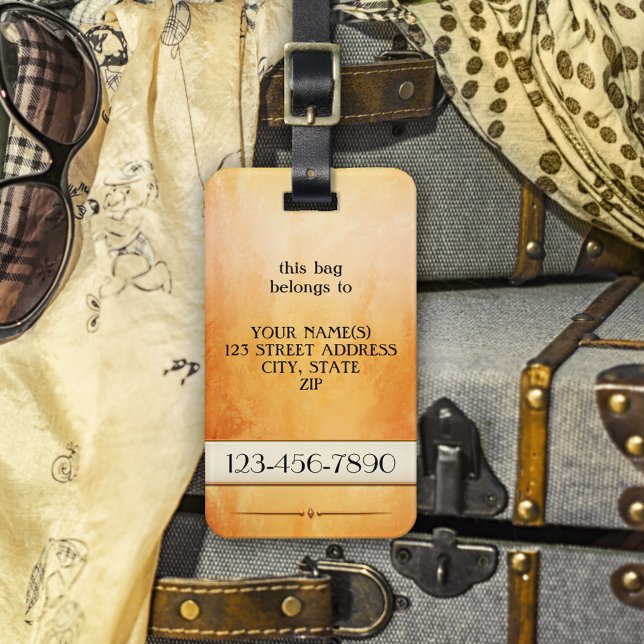 Étiquette À Bagage Balise de bagage artistique Orange Rose Gold Retro (Luggage tag featuring an elegant painted design in rose gold and orange with ivory cream)