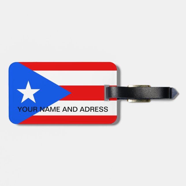 Étiquette À Bagage Balise de bagage avec Drapeau de Porto Rico, USA (Dos horizontal)