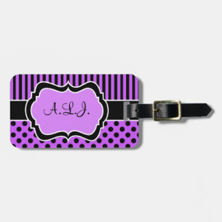 Étiquette À Bagage Balise de bagage avec points polk violet, noir, bl