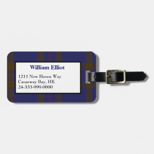 Étiquette À Bagage Balise de bagage bleu et Brown Elliot Tartan Plaid
