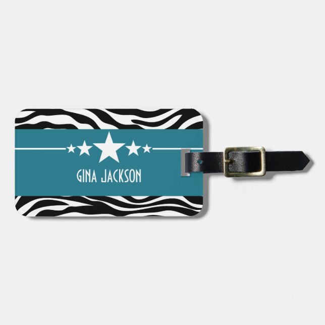 Étiquette À Bagage Balise de bagage Blue Sassy Star Zebra (Devant horizontal)