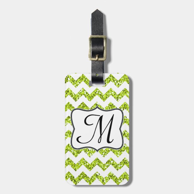 Étiquette À Bagage Balise de bagage Chevron Monogram Parties scintill (Devant Vertical)