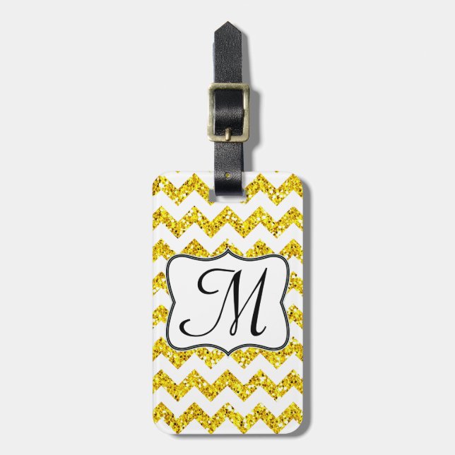 Étiquette À Bagage Balise de bagage Chevron Monogram Parties scintill (Devant Vertical)