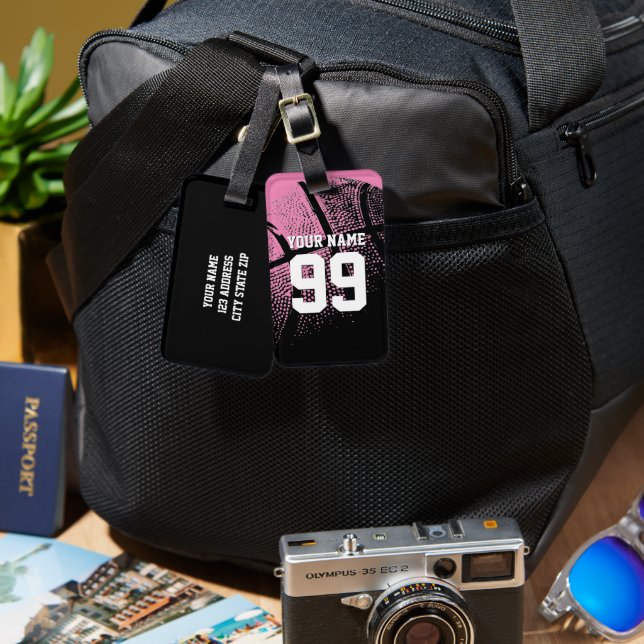 Étiquette À Bagage Balise de bagage de basket rose pour joueur et ven (Recto & Verso)