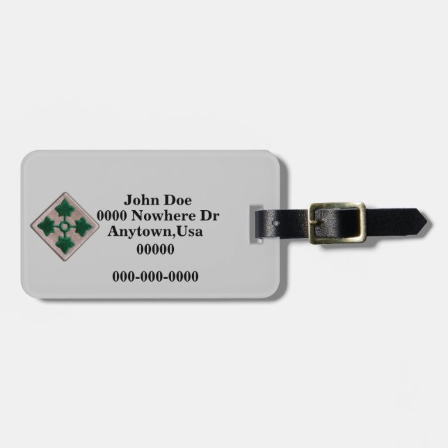 Étiquette À Bagage Balise de bagage de la 4e division d'infanterie (Devant horizontal)